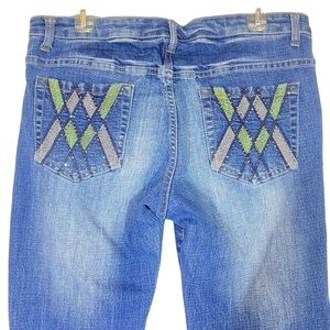 Moto Blues women's size 15/16 denim 5 pocket embroidered flare jeans